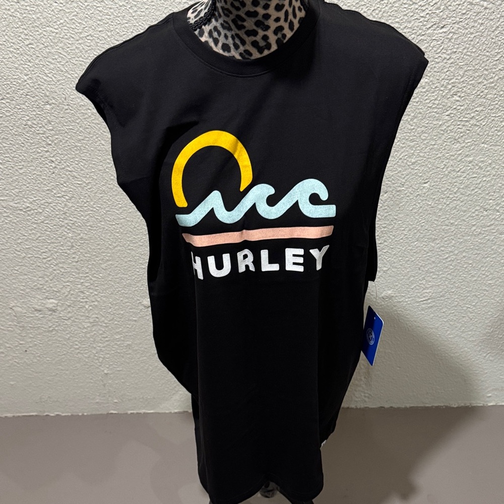 Men’s Hurley Black Sleeveless Tee with Wave Graphic